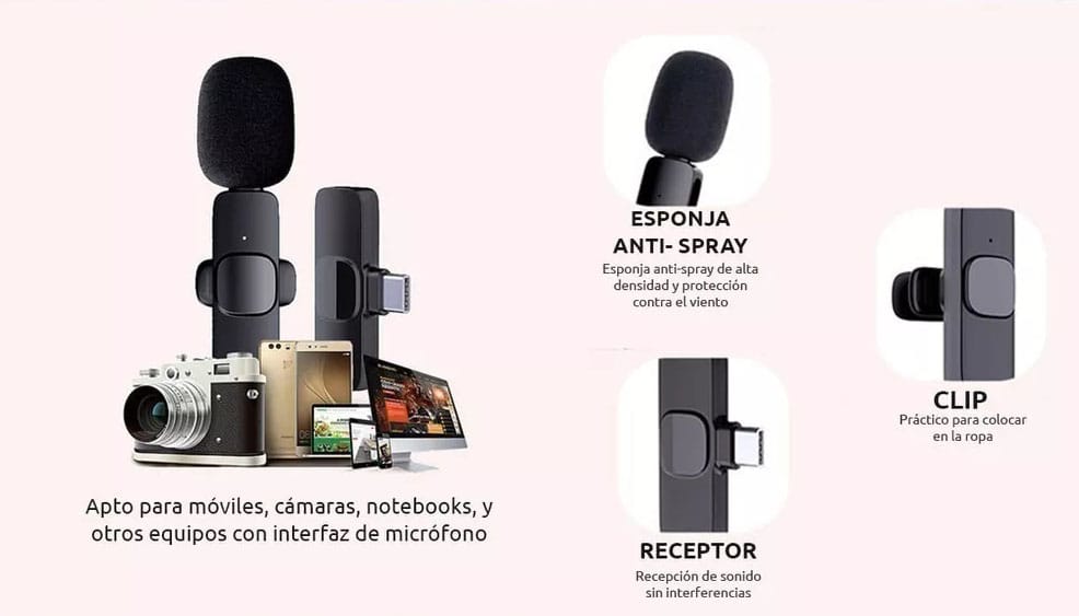 Microfono corbatero inalambrico k8 usb tipo c - Imagen 3